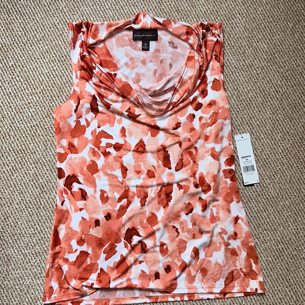 NWT Dana Buchman cowl neck orange and white sleeveless blouse size XS